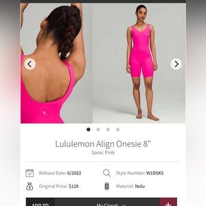 171-$55 *FREE SHIPPING* Lululemon Align Bodysuit 8” Sonic Pink size 2